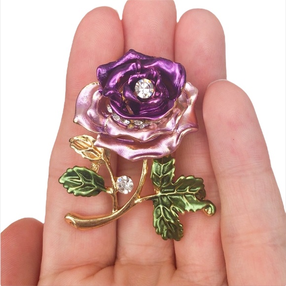 🎄Purple Rose Floral Crystal Brooch - Picture 3 of 9
